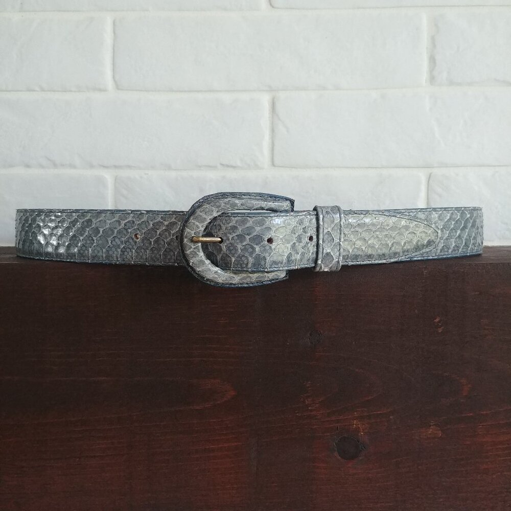 Vintage Ceinture Emmanuel genuine reptile leather light blue Medium
